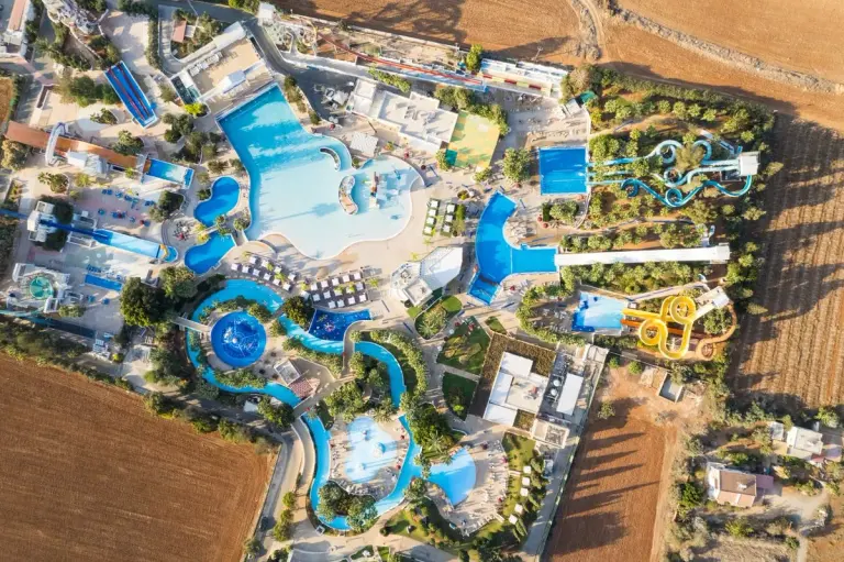 Stunning aerial view of a vibrant waterpark in Ayia Napa, Cyprus. - Photo by Ollie Craig on Pexels