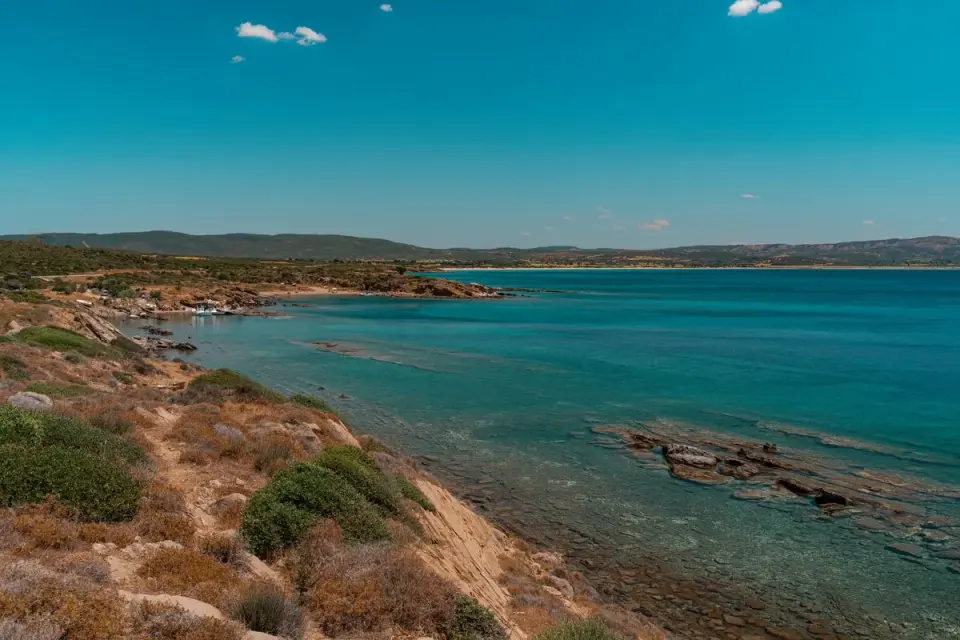 Breathtaking view of the coast in Çanakkale, Türkiye with clear blue skies and serene sea. -…